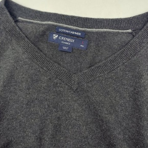 Cremiux Cashmere Knit Sweater Mens L Dark Gray V-Neck Pullover Soft Cotton - Picture 8 of 8